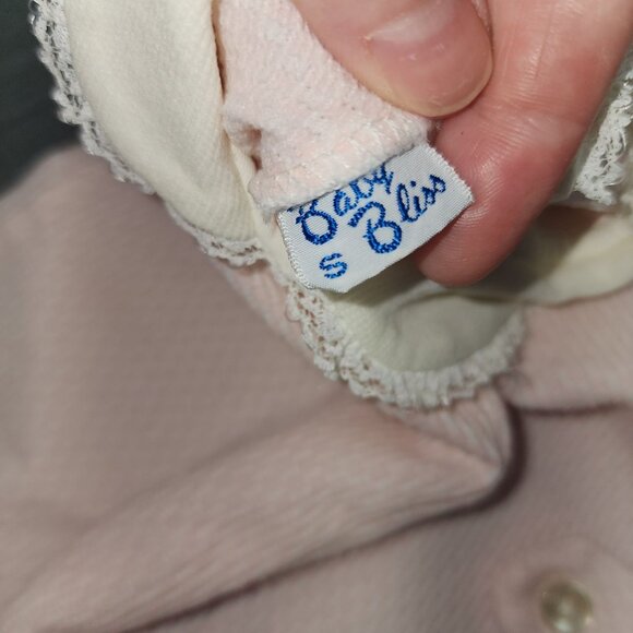 Vintage Baby Girls Baby Bliss Pink White Romper Outfit Small Collared Lace Trim - Picture 7 of 9